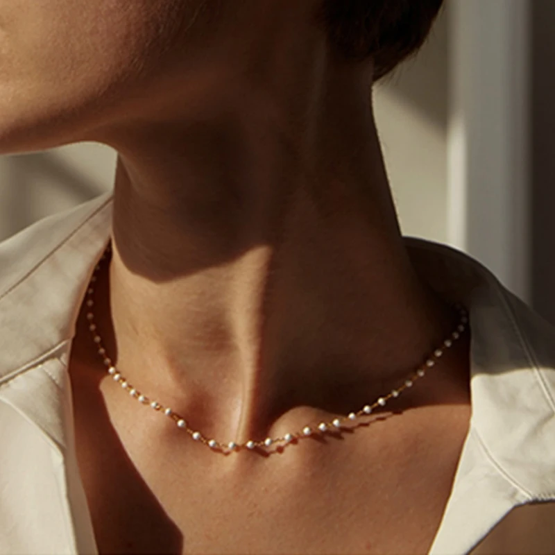 Simple Crystal Pearl Beads Choker Necklace Collar Chain Women Wedding Jewelry 