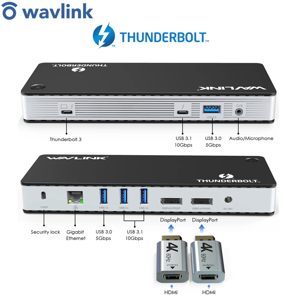 - Wavlink Thunderbolt 3 USBC Dual 4K Docking Station Video Display USB C Docking Station Dual DisplayPort For Mac OS Windows
