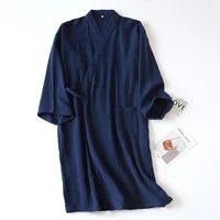 2026 Japanese-style kimono spring and summer new 100% cotton crepe ladies thin nightgown men bathrobe robe home service pajamas - Image 4