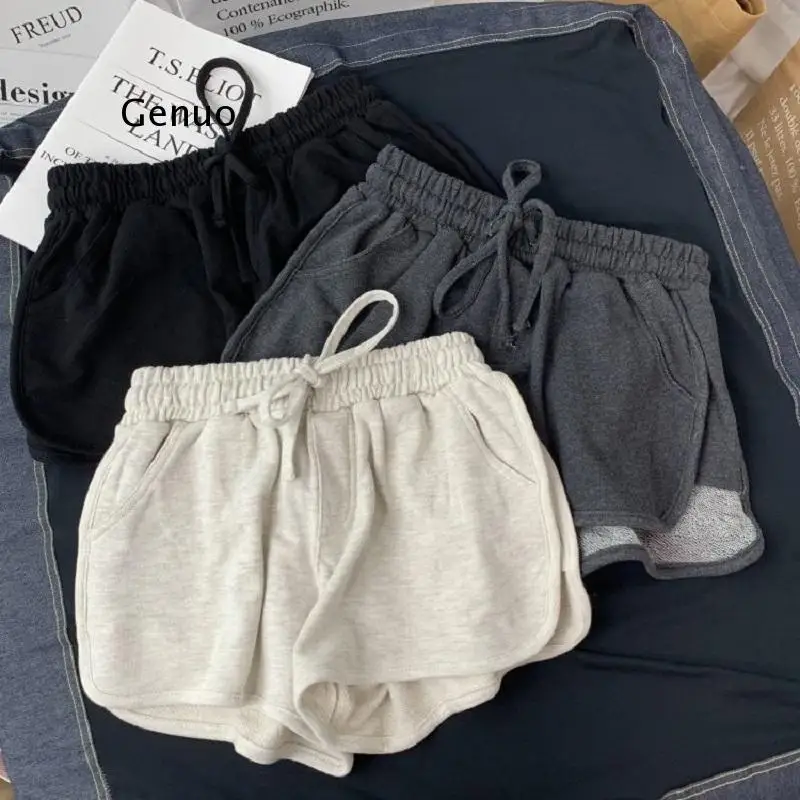 

Summer Gray Shorts Women Fashion Ladies Elastic Waists Short Pants Girl Casual Cotton Shorts Black Home Shorts For Female S-XL