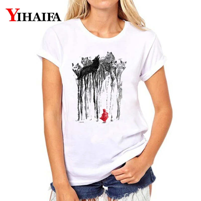 

Women T-shirt 3D Print Harajuku Wolf Tree Graphic Tee Casual Lady Summer White T Shirts Hip Hop Short Sleeve Tops