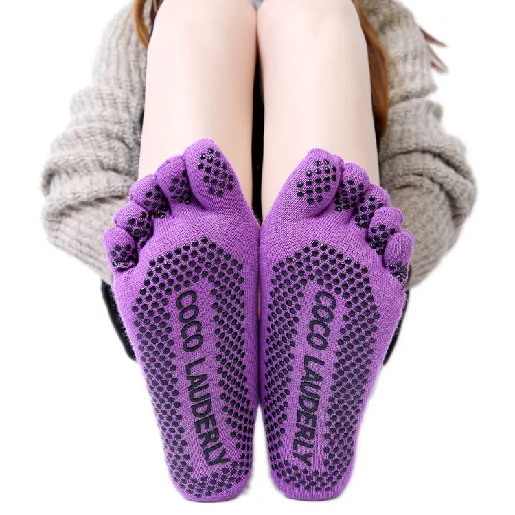 Женские нескользящие фиолетовые носки и перчатки для занятий йогой, спортивные носки для фитнеса высокого качества