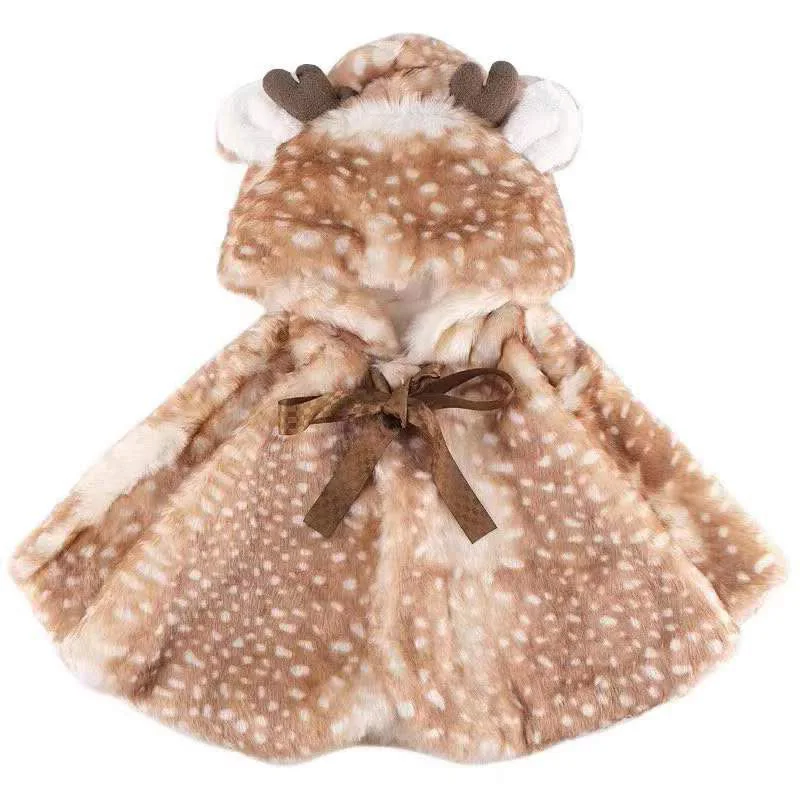 Autumn and Winter Girl's Christmas Cloak Fawn cloak Fashion Style Children's Faux Fur and Velvet Warm Coat Kids Coat CT102 girls coat