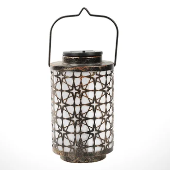 

1 pc Solar Powered Lantern Outdoor Iron Decorative Creative Garden Light Tabletop Lamp Hanging Lamp for Lawn
