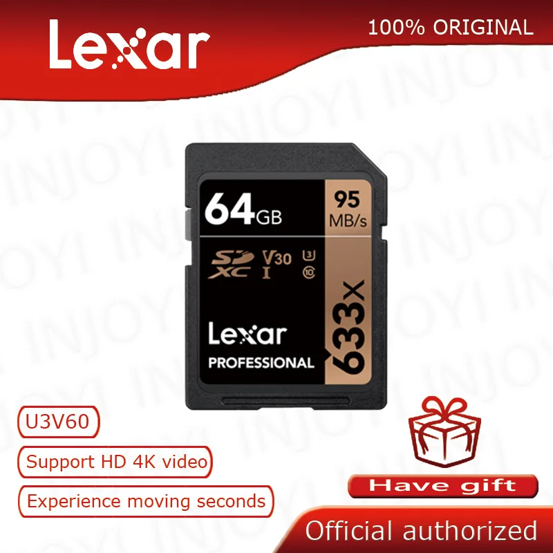 Lexar orijinal 633x16G 64GB SD kart 32GB 128GB flash kart SDHC/SDXC U3 sınıf 10 256GB bellek SD kart DSLR HD video kamera