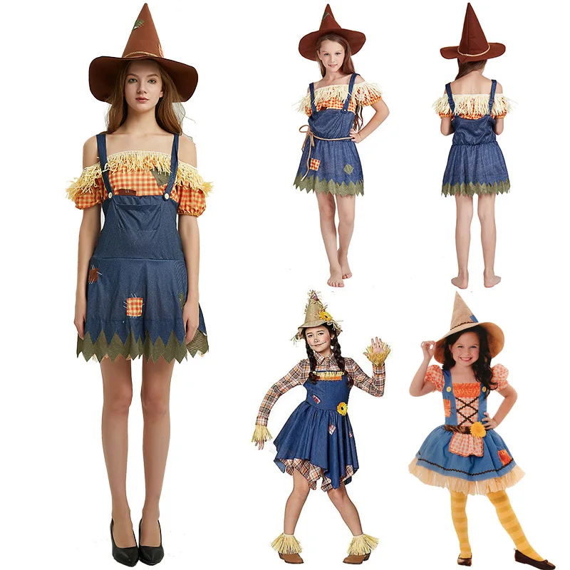 KidAdultwomenhalloweenpartycosplaygirlscarecrowcostumewitch