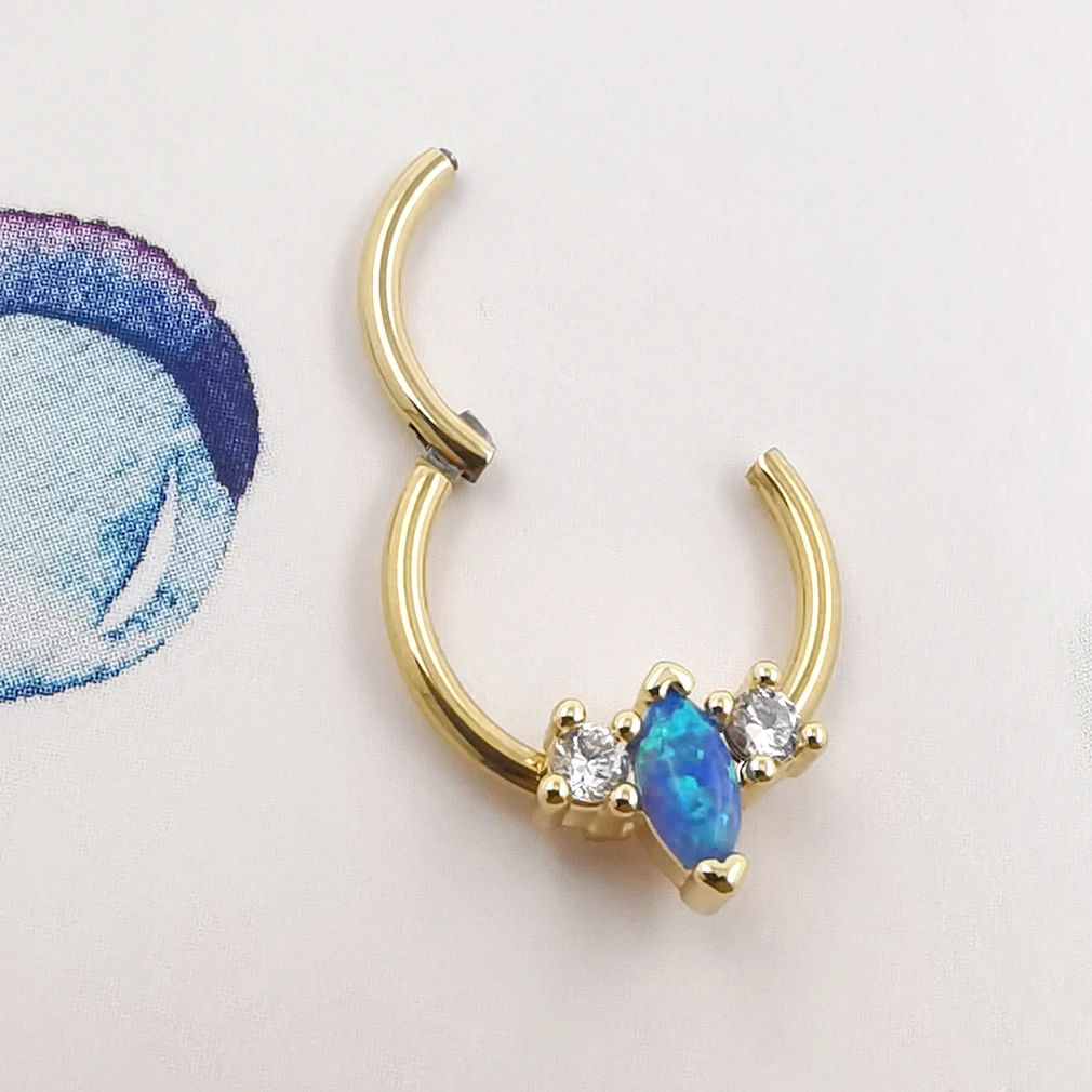 Opal gold nose ring blue opal gold nose ring hoop