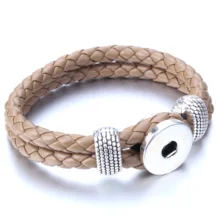 Новые модные черные кожаные оснастка браслет fit 18 мм оснастки ювелирные изделия из плетеной кожи, ручной работы Браслеты для Для женщин Для мужчин кнопка браслет