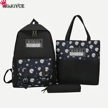 

3pcs/Set Canvas Backpacks Daisy Rucksack Teenagers Mochila Shoulder Clutch Bag Vintage Bags for Student Birthday Gifts