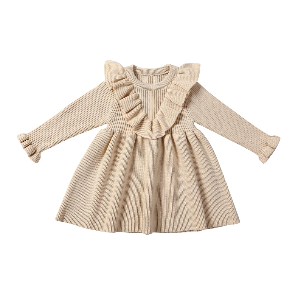 Платья для маленьких девочек; осеннее Повседневное трикотажное платье с длинными рукавами; однотонные платья принцессы с принтом для малышей