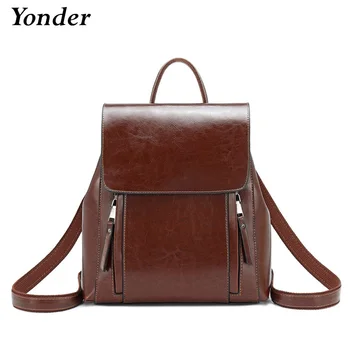

Yonder Women backpack school bags for teenager girls genuine leather school backpack for women large Capacity mochila brown 2019