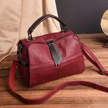 

Retro Women's Handbag Middle-aged Mother Simple Color Matching PU Leather Shoulder Bag Casual Messenger Bag Small Bag