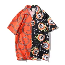 2020 HipHop Shirts Men Summer Short Sleeve Loose Hawaiian Beach 3D Skull Chain Printed Streetwear Fashion Casual harajuku Shirts