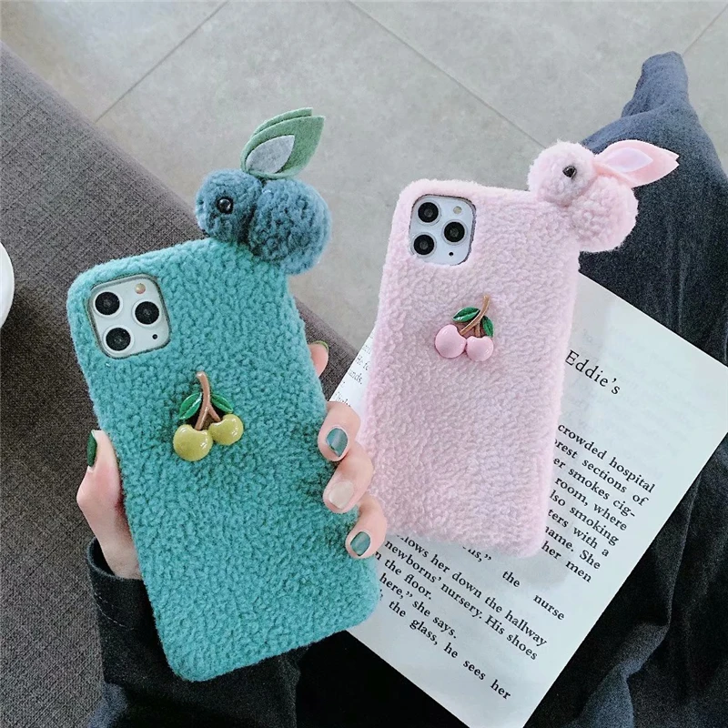 Милый Вишневый Чехол-Кролик для Apple IPhone 11 Pro Max Модный плюшевый чехол телефона