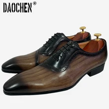 

Italian Design Men Oxford Shoes Lace Up Man Shoe Black Coffee Men Dress Shoes Office Business Wedding Genuine Leather Mens Shoes