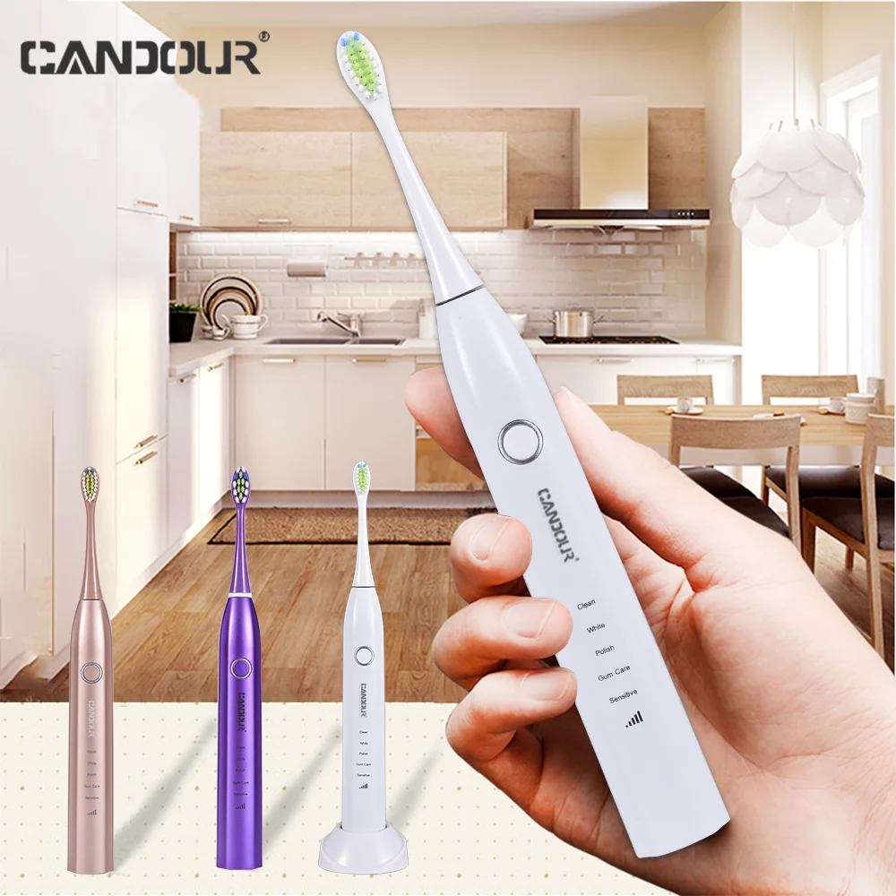 CANDOUR 5168 sonic toothbrush electric toothbrush ultrasonic safety induction charging adult ipx8waterproof With 16 Brush Heads philips sonicare electrictoothbrush handle replacement h9352 white with 2 philips brush heads andtravel charging case
