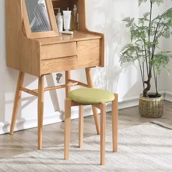 

Solid Wood Stool Round Stool Home Wooden Stool Make-up Stool Dinner Stool Simple Modern Cloth Table Stool