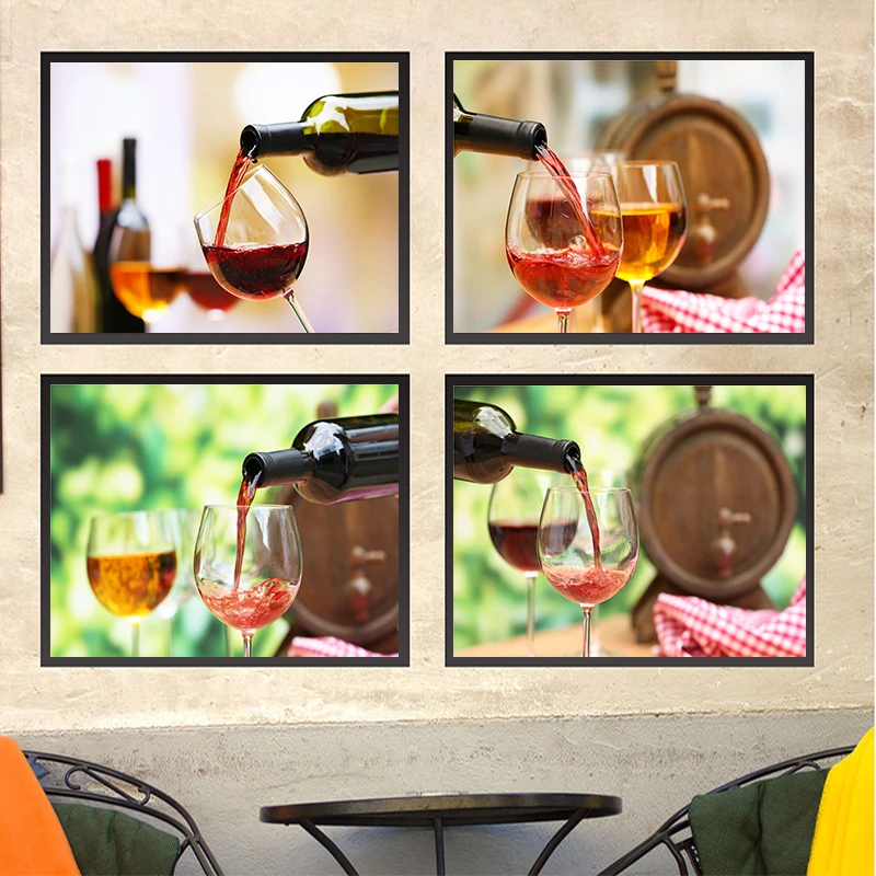 Modern Red Wine and Glass Canvas Painting Posters Prints Wall Art Picture for Restaurant Dinning Room Decoration Decor | Дом и сад