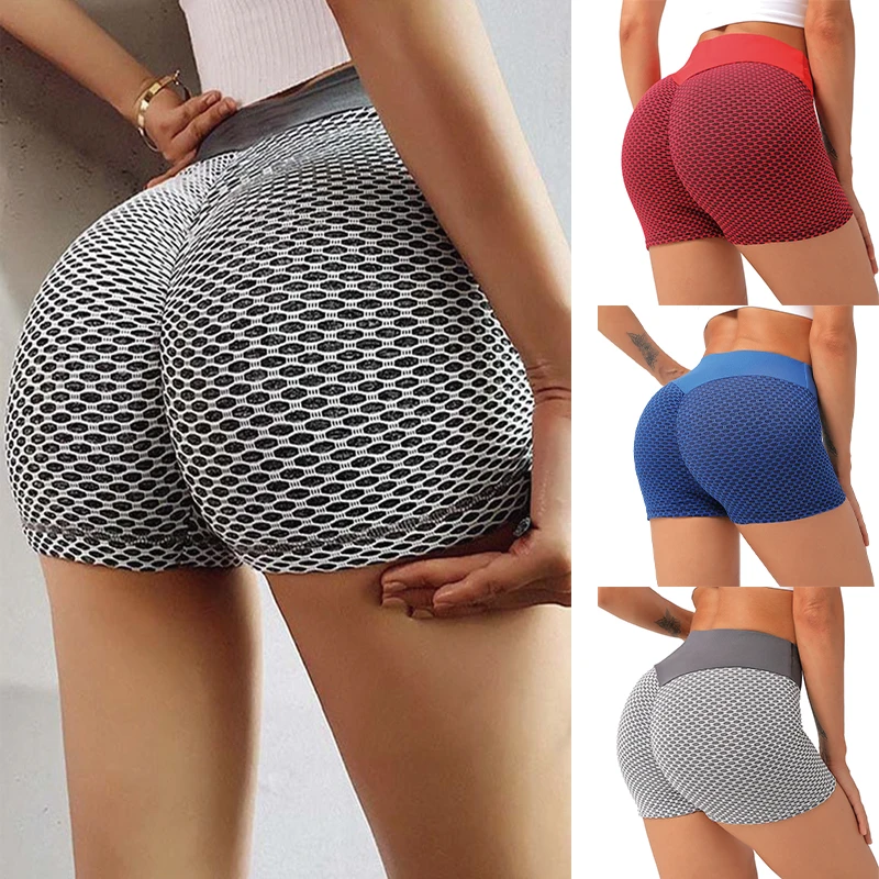 

Women High Waist Fitness Short Pants Scrunch Butt Lift Push Up Biker Shorts Jogging Sports Tights Honeycomb Legging Gym Workout