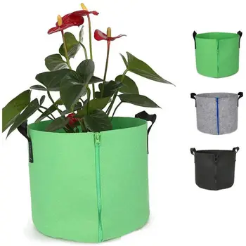 

Portable Barrel Tree Growing Bag Foldable Planter with Handles Belt Access Flap