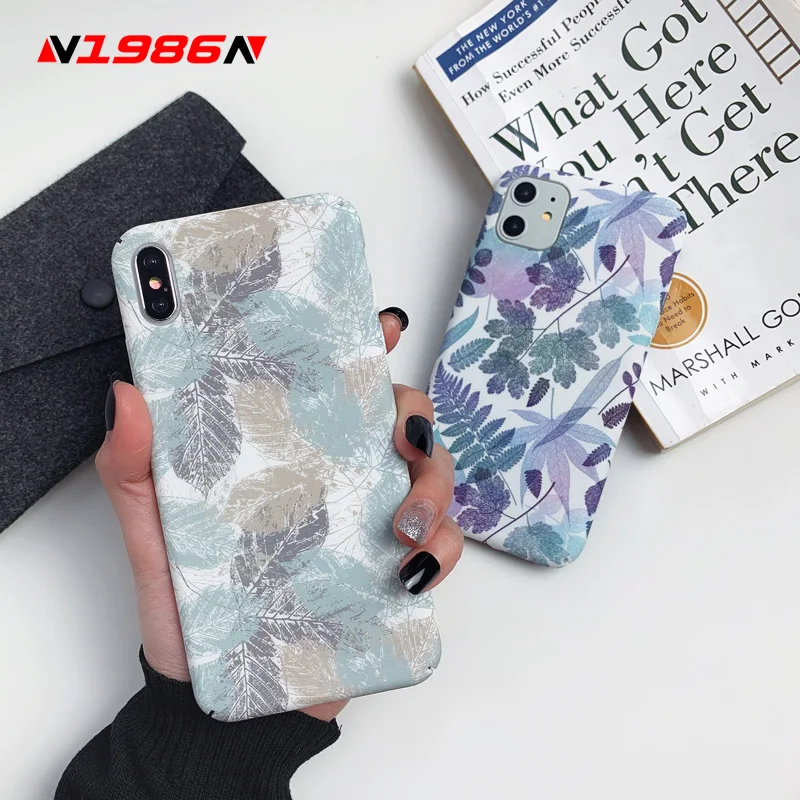 

N1986N For iPhone 11 Pro X XR XS Max 6 6s 7 8 Plus Phone Case Vintage Leaf Hard PC Shockproof Case For iPhonne 11 Full Cover