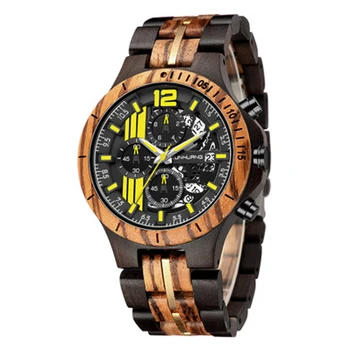 

KUNHURNG alloy wood combination strap men's watch quartz watch calendar watch unique steel-wood clock men's Reloj