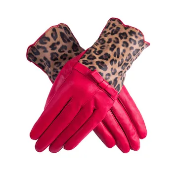 

Women Leather Glove Fashion Bow Leopard Print Genuine Sheepskin Gloves Female Outdoor Non-slip Driving Gloves For Winter Warm
