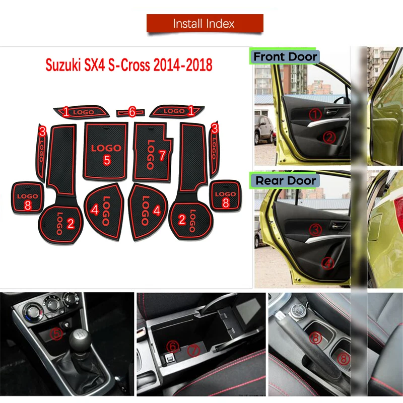 Противоскользящие резиновые ворота слот чашки коврик для Suzuki SX4 S-Cross Maruti SX-4 SX 4 S Крест SCross подушка
