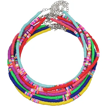 

4/6mm Colors Polymer Clay Necklace Soft Pottery Choker Necklaces Colorful Surfer Beads Collar Handmade Femme Jewelry Gifts