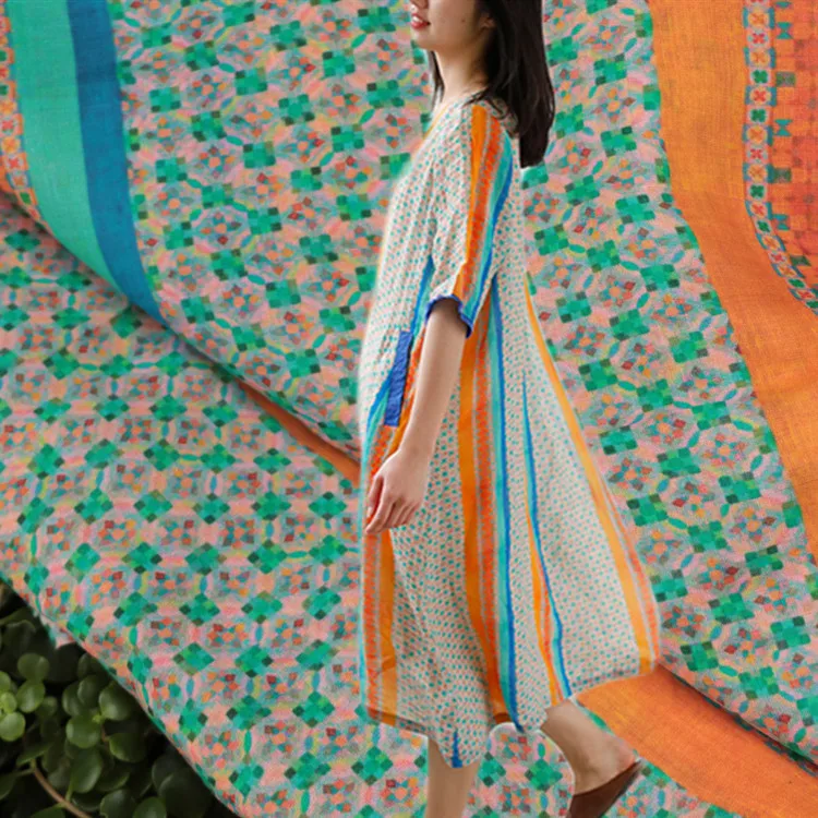 

Высококачественная ткань из чистой ткани рами, ткань с цифровой печатью, летняя тонкая стильная одежда, халат, платье, материал