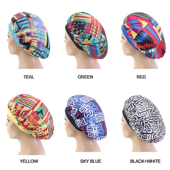 

Women Wide Band Hair Caps African Pattern Print Silky Bonnet Cap Soft Night Sleep Hat Ladies Turban Styling Accessories Hair