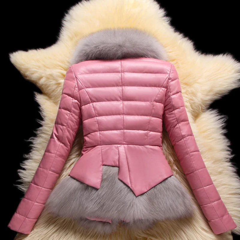 Натуральная овчина, женская зимняя куртка из натурального Лисьего меха, розовая утиная утка, Женская Корейская куртка из натуральной кожи, пальто 1928