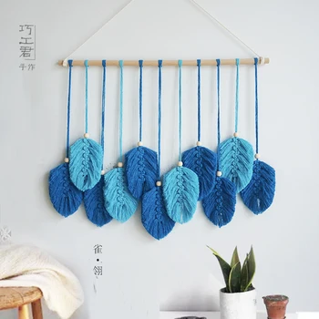 

Macrame Wall Hanging Decorations Tapestry Blue Tapestry Leaf Shape Mexican Home Decoration
