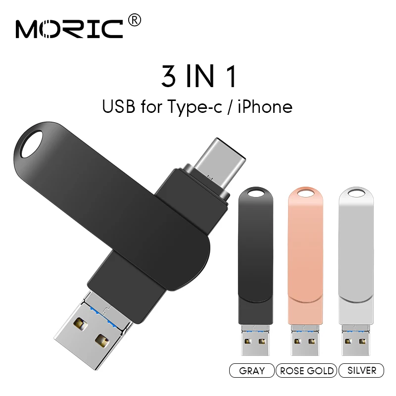 3в1 USB флеш-накопитель 128 Гб otg &amp type-c Флешка 32 64 Usb 3 0 флэш-диск для iPhone X/8 Plus/8/7 Plus