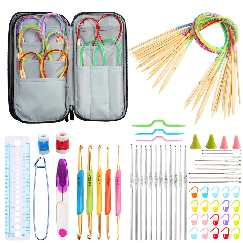 

17pcs Crochet Hooks Set 18 Pairs 2.0mm to 10.0mm Circular Knitting Needles Sewing Accessories Set for DIY Craft Tools with Bag