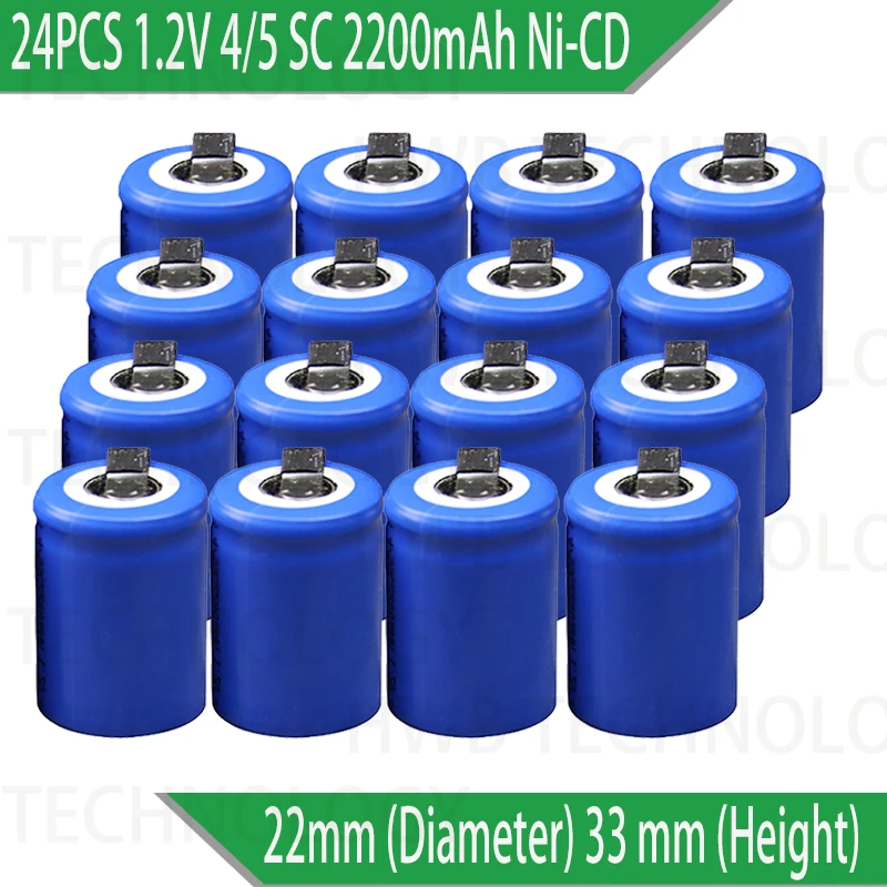 24 шт./лот Ni-Cd 1,2 V 2200mAh 4/5 SubC Sub 4/5SC аккумуляторная батарея с Tab-Blue электроинструменты батарея