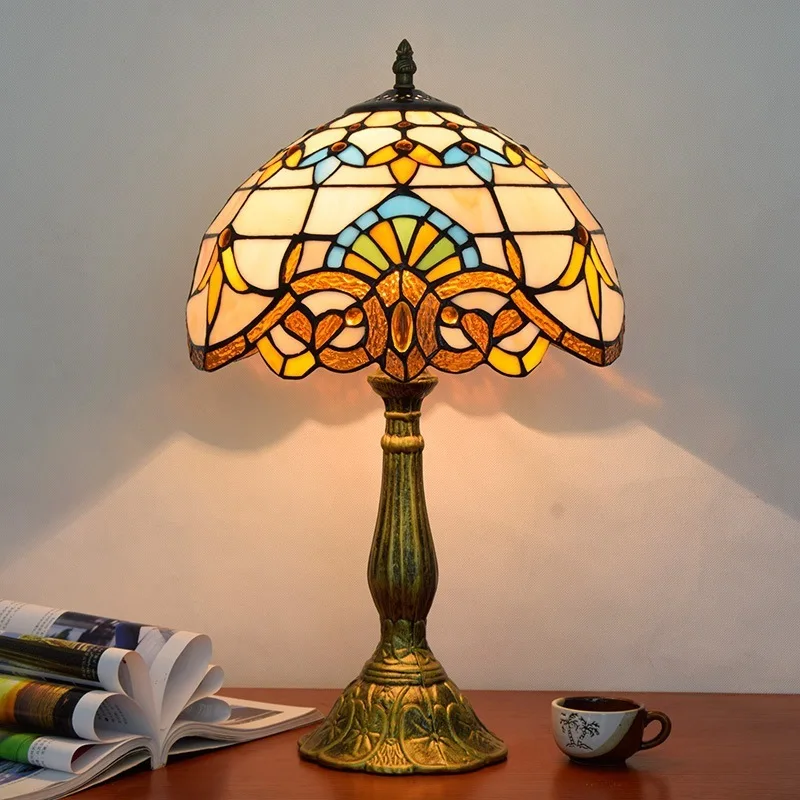 

European Tiffany colored glass Baroque bedroom bedside table lamp bar club colored glass lamp medium