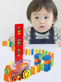 

Motorized Domino Train Car Kit Set Up Blocks Elevator Springboard Bridge Set Colorful Bricks Plastic Toy Gift For Children Kids