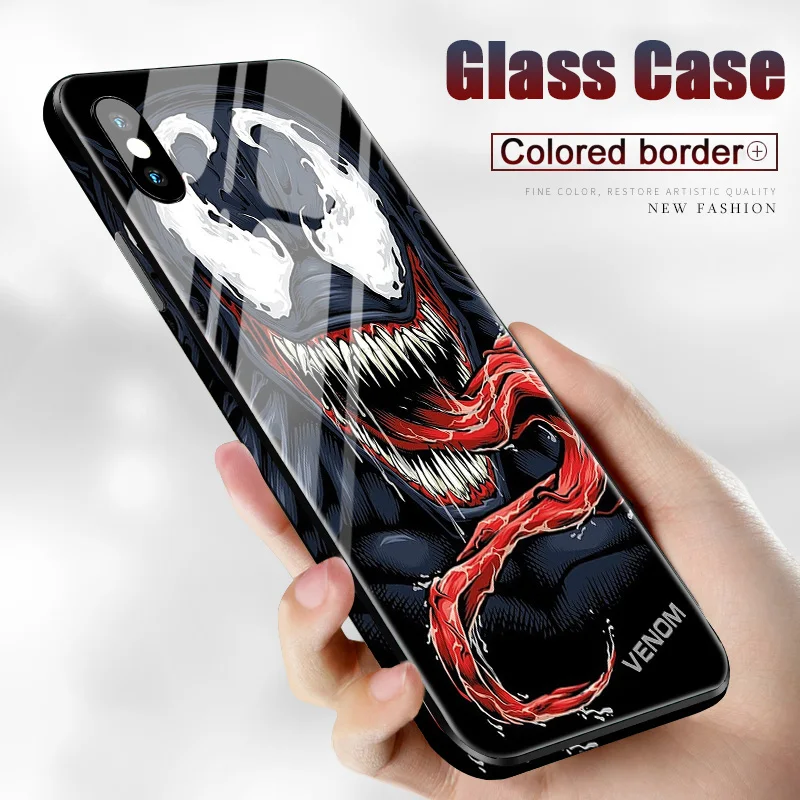 venom Чехол из закаленного стекла для iPhone 11 Pro XR XS MAX 8 7 6S Plus 7Plus 8 Plus, силиконовый чехол с логотипом Ironman - Цвет: venom
