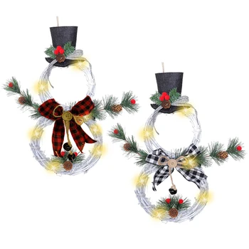 

Christmas Hang Decor Led Lamps Snowman Christmas Wreath Rattan Circle Front Door Home New Year Party Xmas Tree Pendants Decor
