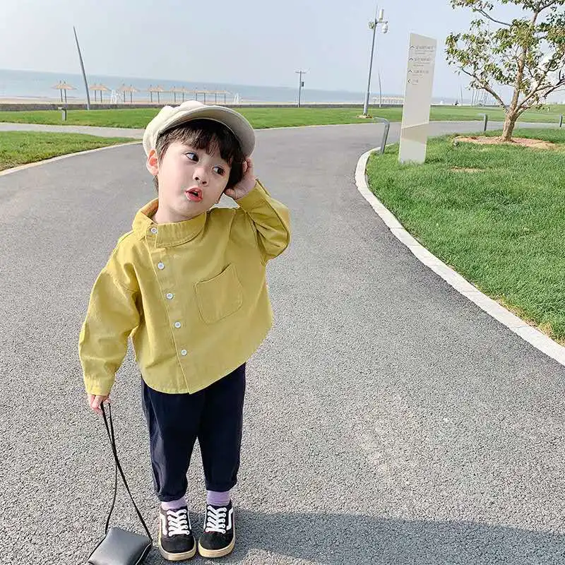 Children'S Boys' Shirts Spring And Autumn New Children'S Long-Sleeved Shirt Baby Autumn Tops