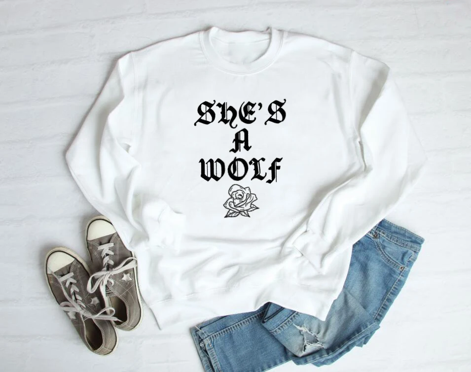 White-black text She's a worf Feminism, свитшоты для женщин, красивая роза, свитшоты для девочек, рубашки, джемпер, хлопок, модные повседневные пуловеры, топы - Цвет: White-black text