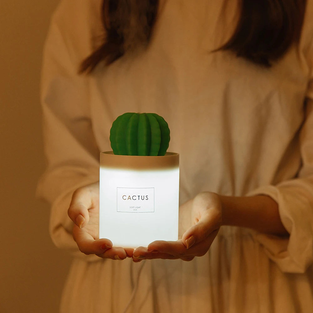 

USB Cactus Air Humidifier With Night Light Timing Aromatherapy Diffuser Mist Fogger Mini Aroma Atomizer 280ml For Home Car H