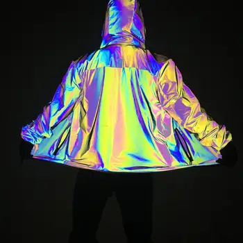 

night colorful reflective hooded jacket Hip Hop Reflective Hooded Jacket New Running Sporting Mens Light Jackets Coats Autumn