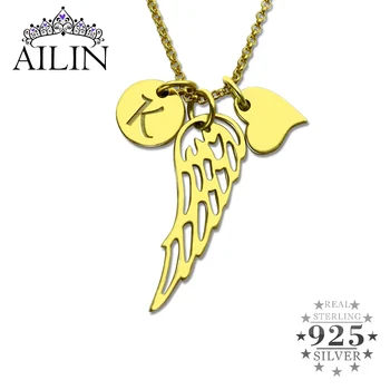 

AILIN 925 Silver Custom Initial Necklace Women Personalized Pendant Letter Necklace With Angle Wing Heart Girlfriends Jewelry