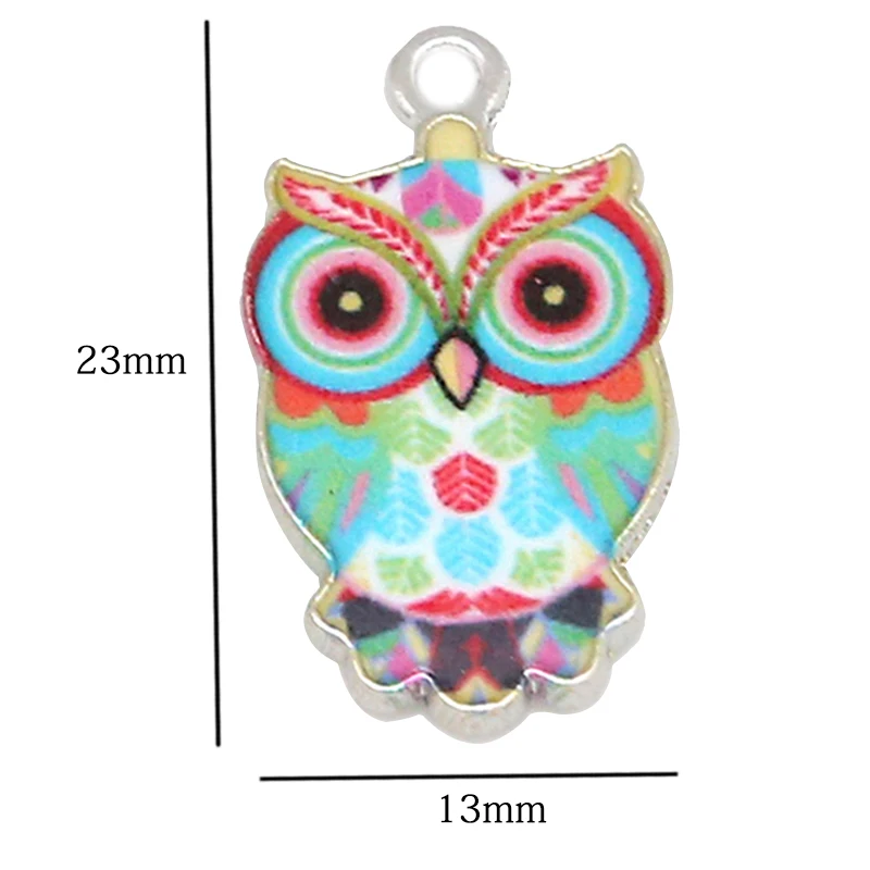 6pcs Mixed Color Enamel Owl Charms DIY Crafts Necklace Jewelry Making Pendants 
