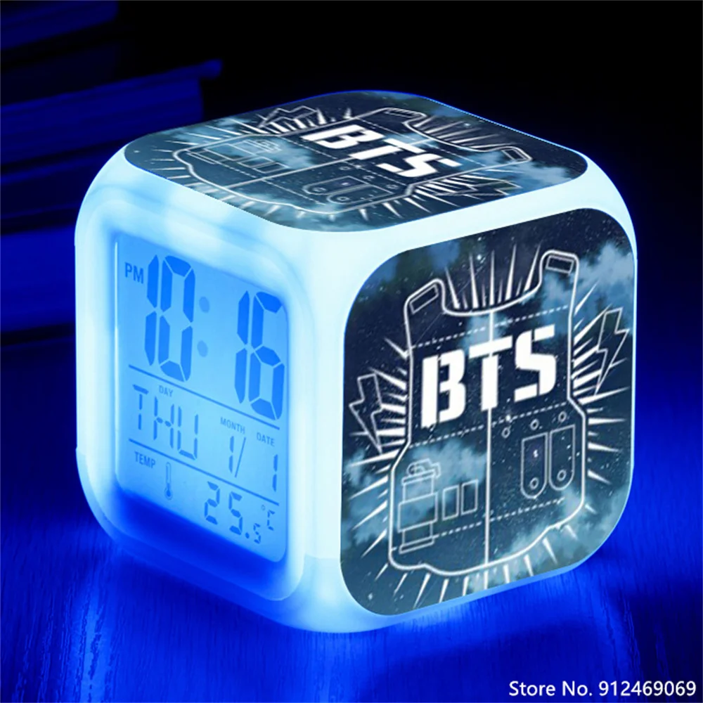New Bangtan LED Alarm Clock Children 7 Colors Changing Digital Desk Clocks Night Light Cube Kids Birthday Gifts | Дом и сад