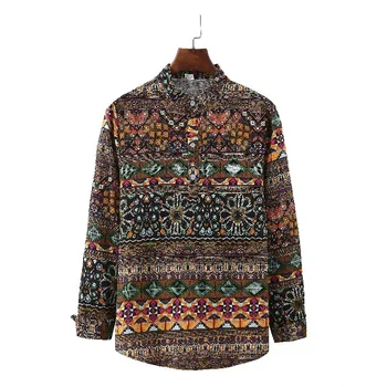 

Popular 2019 Autumn Clothing Man Nation Wind Printing Long Sleeve Shirt Type Male Loose Edition Will Code Leisure Time