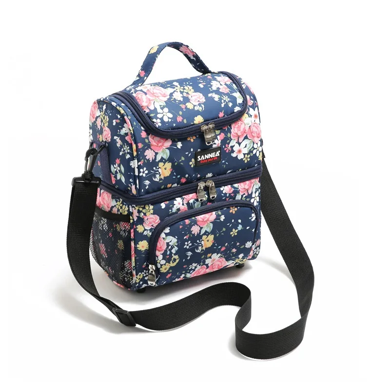 

8.5L Double-deck Thermal Bag Flower Pattern Beach Cooler Waterproof Oxford Bottle Ice Box Camping Food Thermo Insulated Bag
