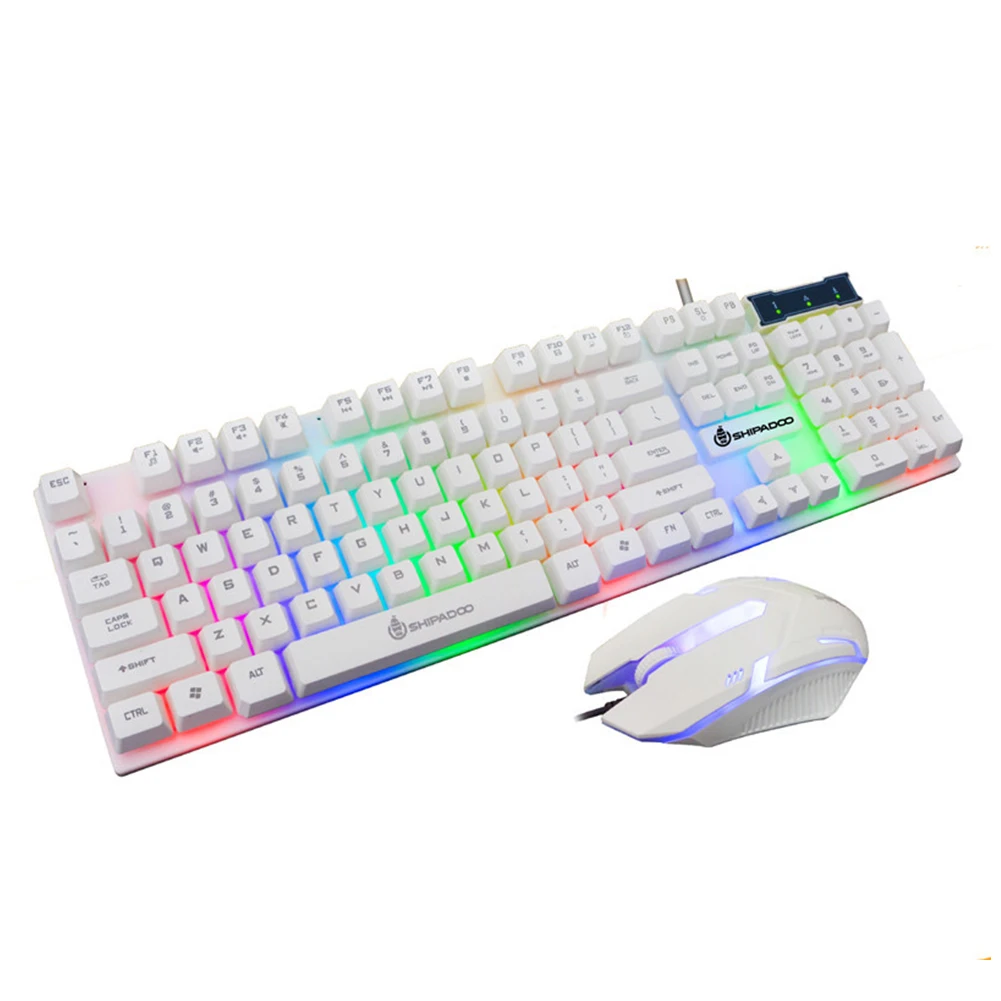 

Luminous Home Led Keyboard Mouse Set Gaming ABS Rainbow Color Backlight Desktop USB Adjustable Wired Office Ergonomic